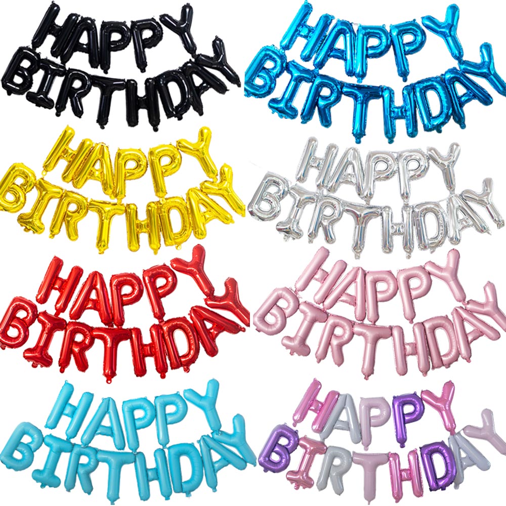 Party Banner Gold - Happy Birthday Decoration Balloons Pink Blue