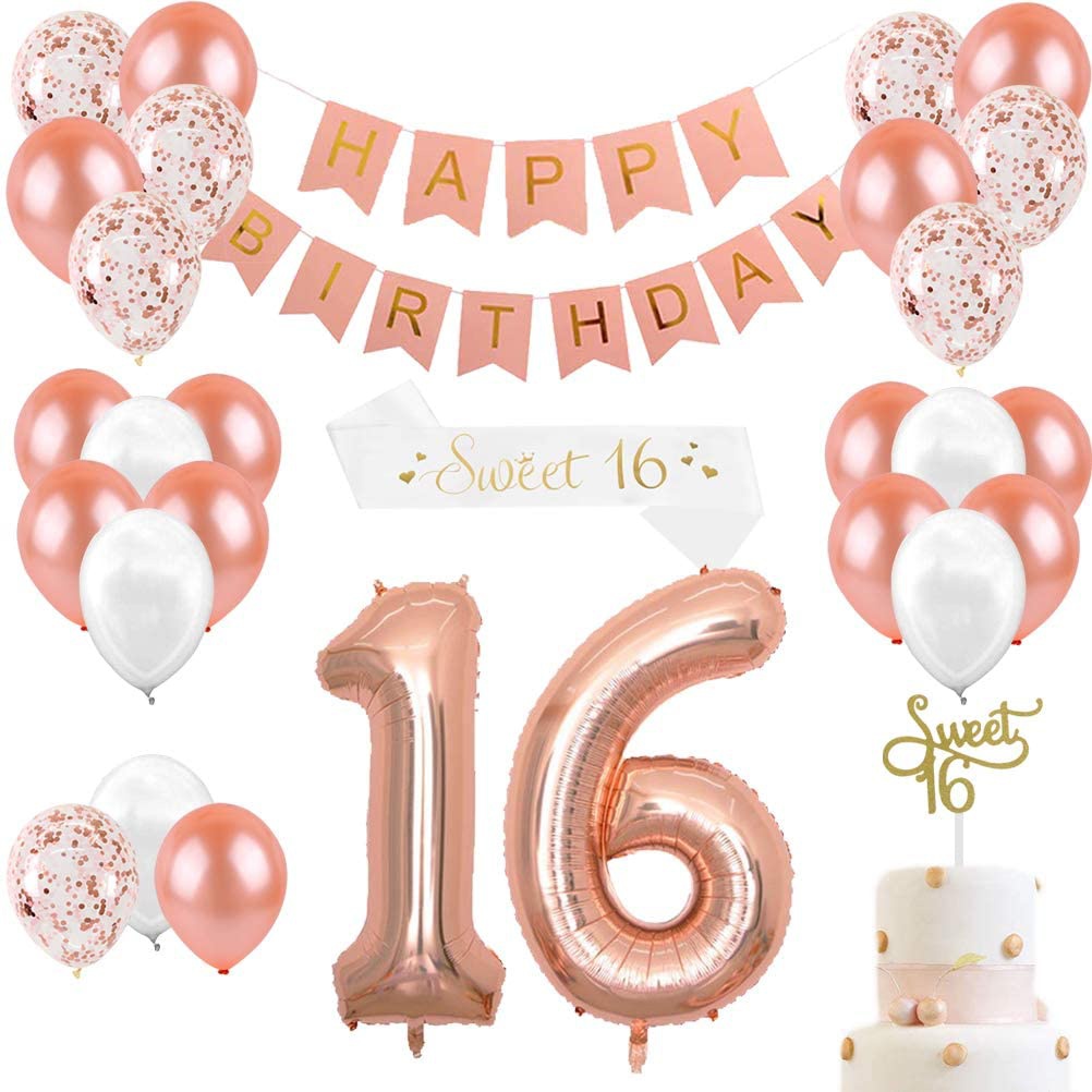 Party Banner Gold - 16th Birthday Decorations for Girls Sweet