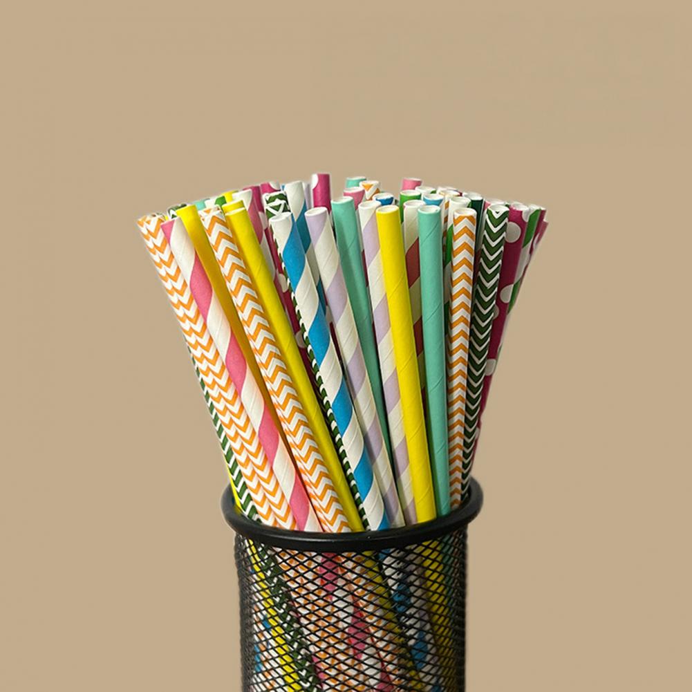 100Pcs Colorful Striped Print  - Paper Straw Color review and price