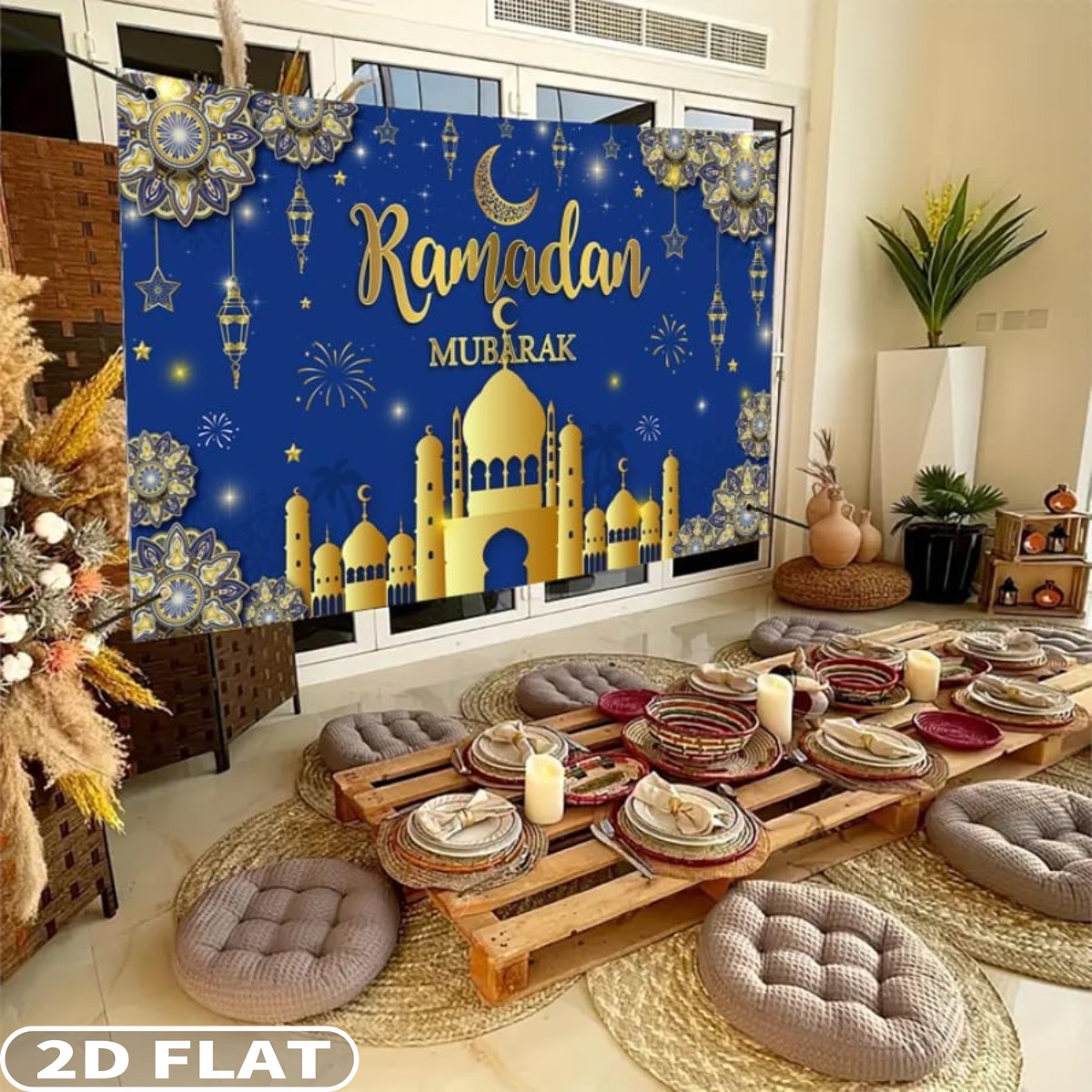 2D FLAT 1pc Ramadan Mubarak Fe - Party Banner Gold review and price